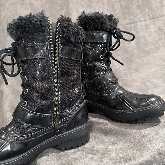 Sperry Top-Sider Alpine Glitter Fur Combat Boots Black 8M Streetwear Luxe - Picture 7 of 11